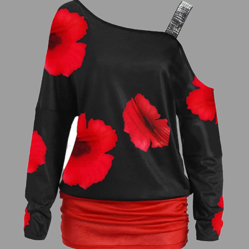 

Lovely Casual Floral Print Red Plus Size Blouse