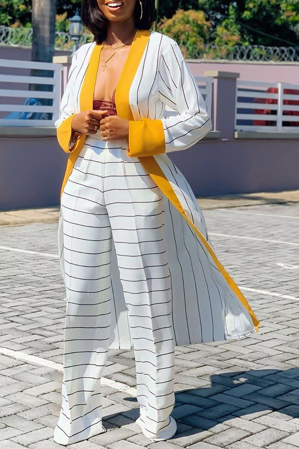 

Lovely Casual Striped Print White Two-piece Pants Set
