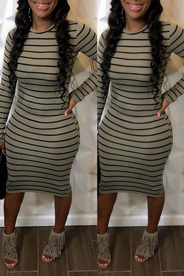 

Lovely Casual Striped Grey Knee Length Dress