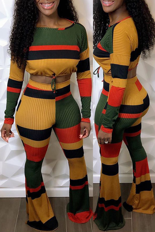 

Lovely Casual Color-lump Patchwork Multicolor Two-piece Pants Set, Multi