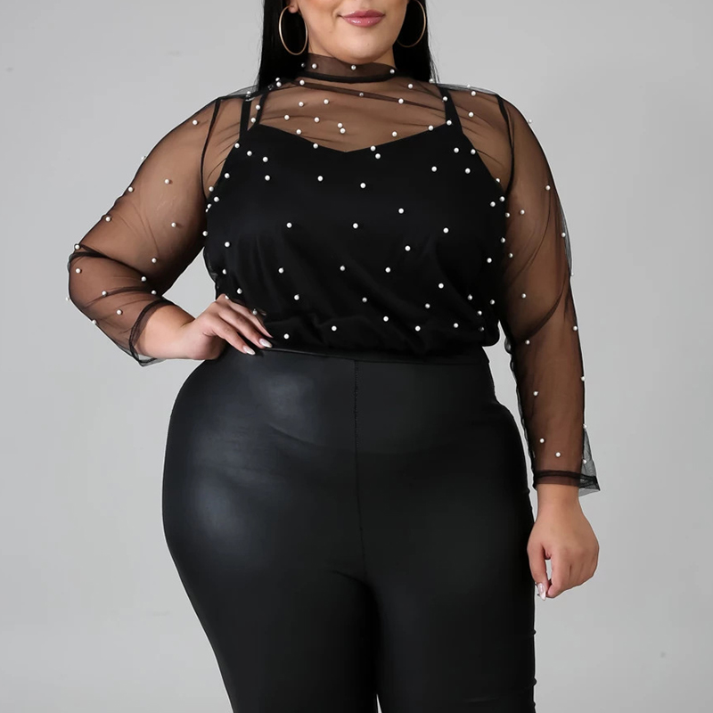 

Lovely Casual See-through Black Plus Size Blouse(Without Lining