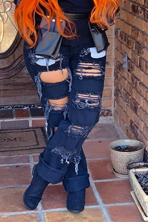 

Lovely Hollow-out Black Jeans