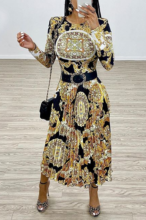 

Lovely Chic Ruffle Design Yellow Ankle Length Dress
