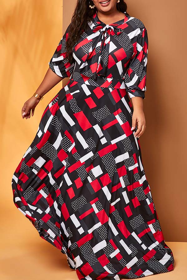 

Lovely Casual Print Multicolor Plus Size Maxi Dress, Multi