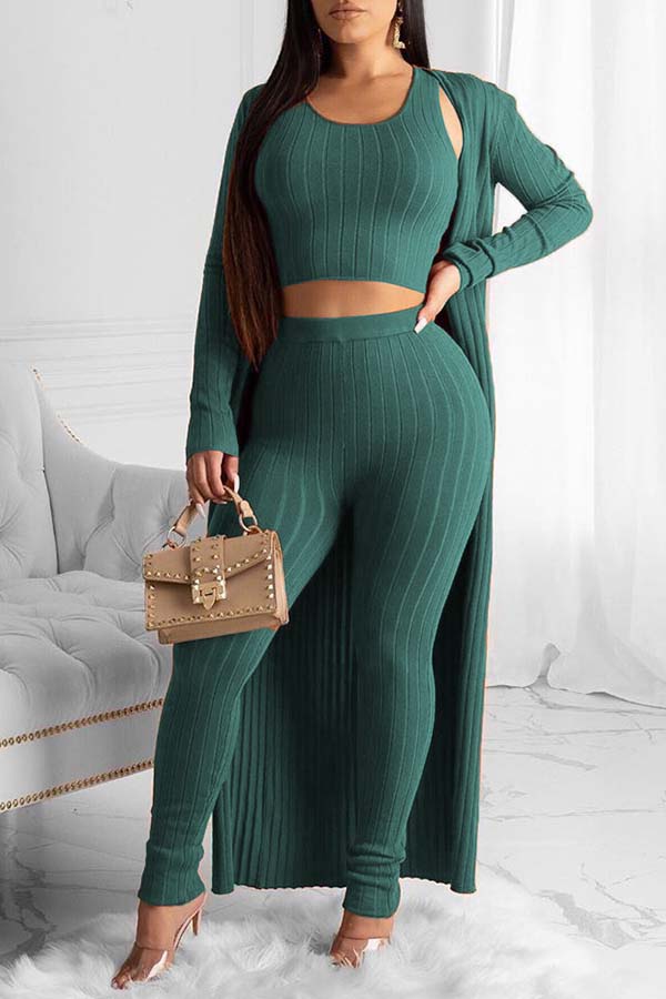 

Lovely Trendy Basic Skinny Green Three-piece Pants Set