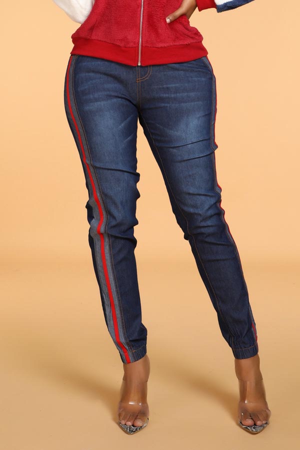 

Lovely Casual Striped Deep Blue Jeans