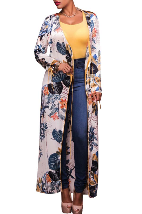 

Lovely Casual Print Basic White Coat
