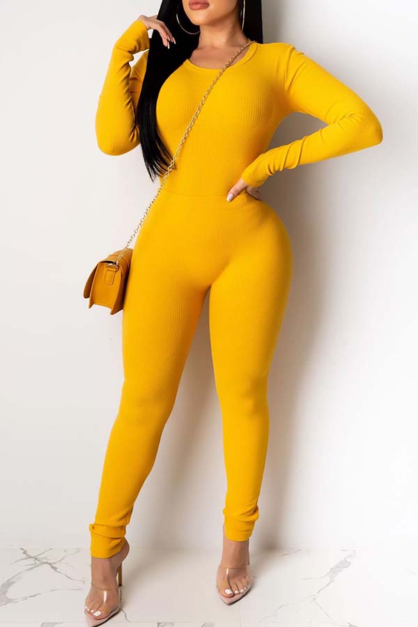 

Lovely Casual Basic Yellow Two-piece Pants Set