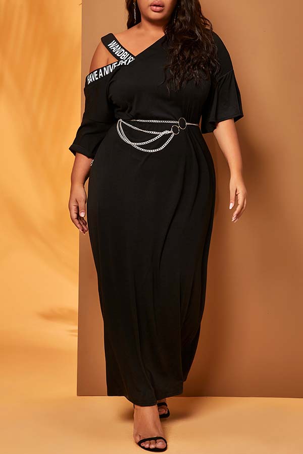 

Lovely Casual Hollow-out Black Ankle Length Plus Size Dress