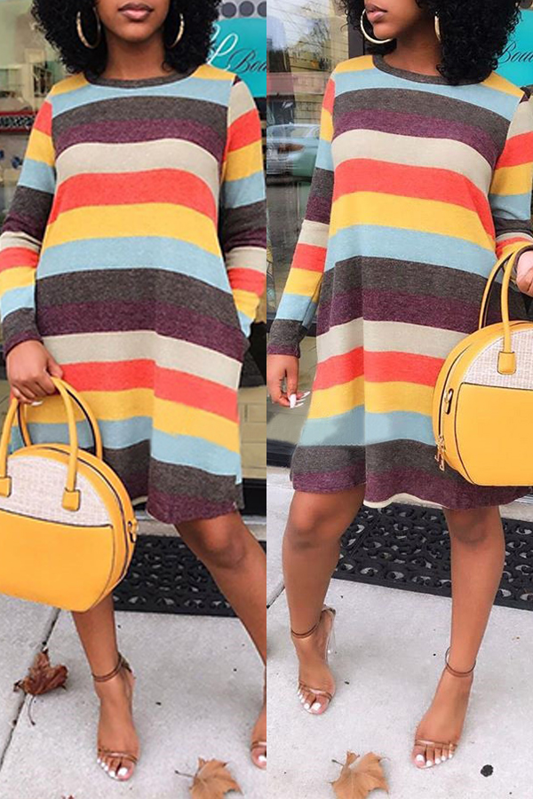 

Lovely Chic Striped Multicolor Knee Length Dress, Multi
