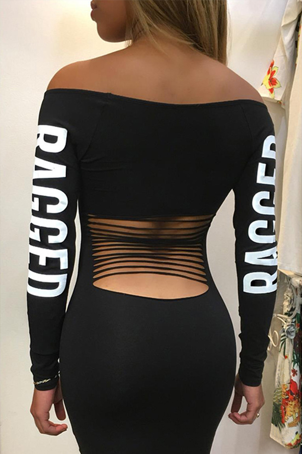 

Lovely Leisure Letter Black Knee Length Dress