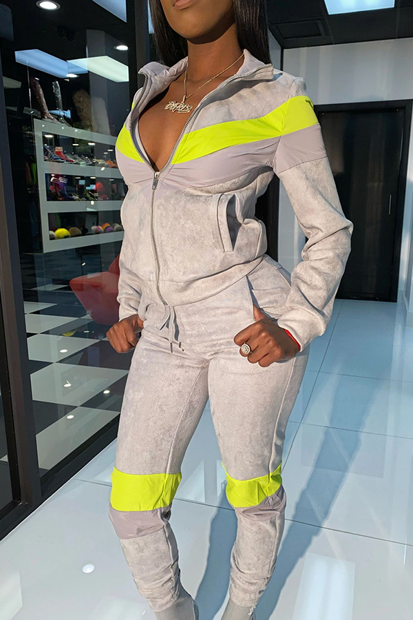 

Lovely Casual Patchwork Grey Two-piece Pants Set