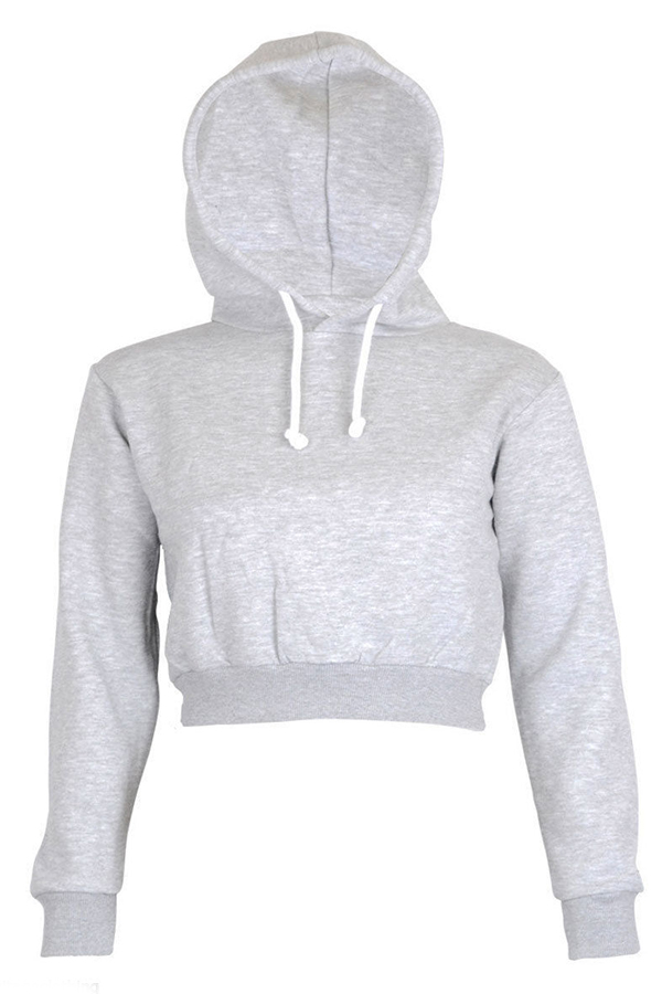 

Lovely Casual Hooded Collar Crop Top Light Grey Hoodie
