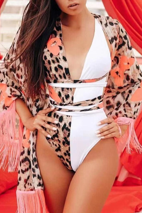 

Lovely Deep V Neck Croci One-piece Swimsuit
