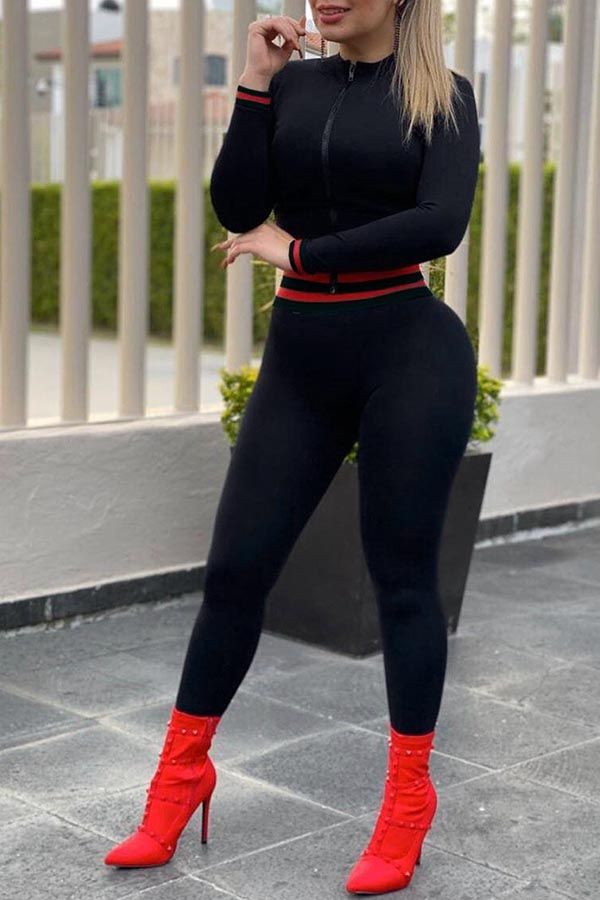

Lovely Chic Skinny Black Two-piece Pants Set