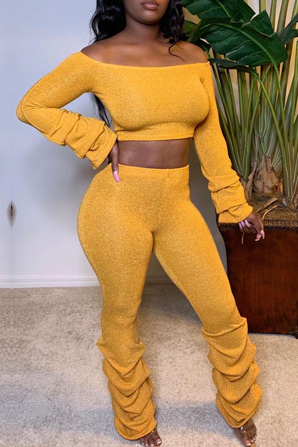 

Lovely Casual Ruffle Design Yellow Two-piece Pants Set