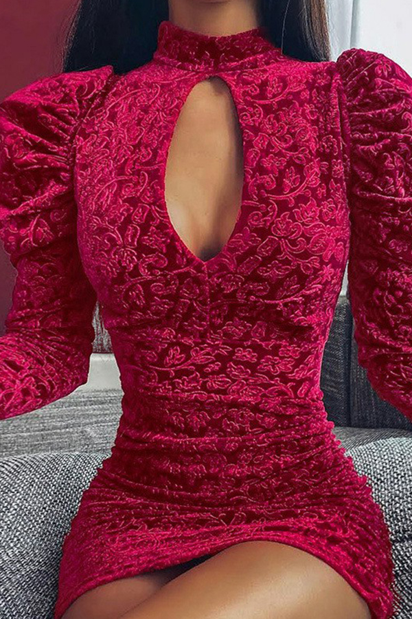 

Lovely Sweet O Neck Hollow-out Red Mini Dress