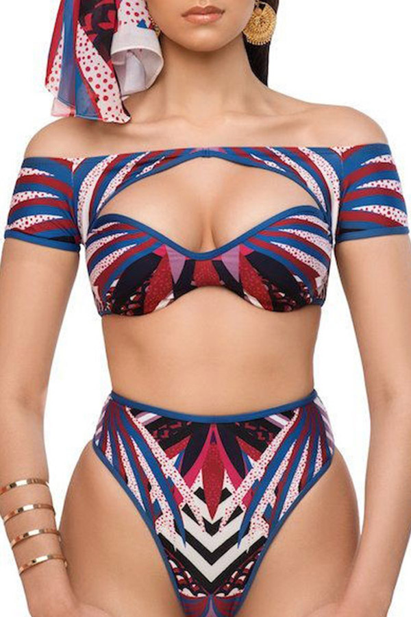 

Lovely Print Blue Two-piece Swimsuit