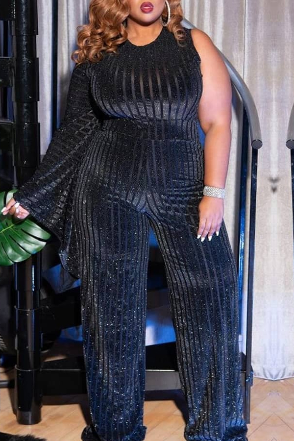 

Lovely Casual One Shoulder Black Plus Size One-piece Jumpsuit