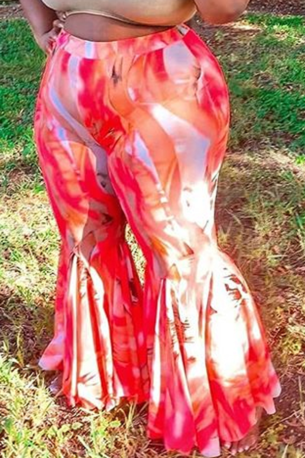 

Lovely Casual Print Red Plus Size Pants