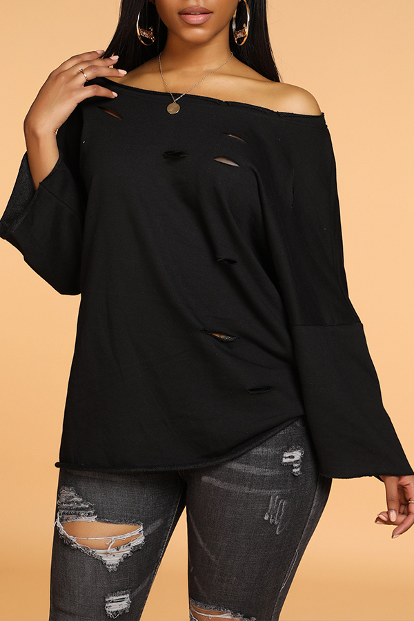 

Lovely Leisure Hollow-out Black T-shirt