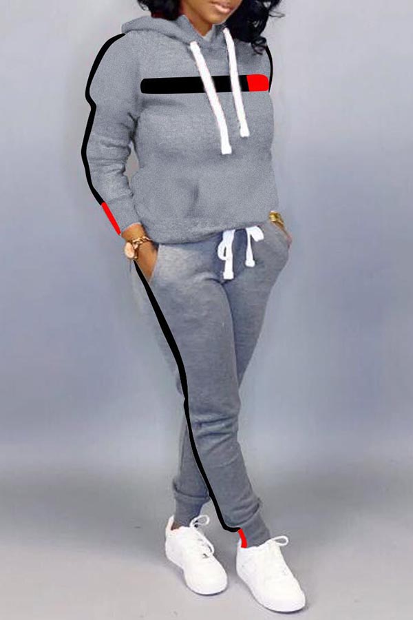 

Lovely Casual Hooded Collar Grey Two-piece Pants Set