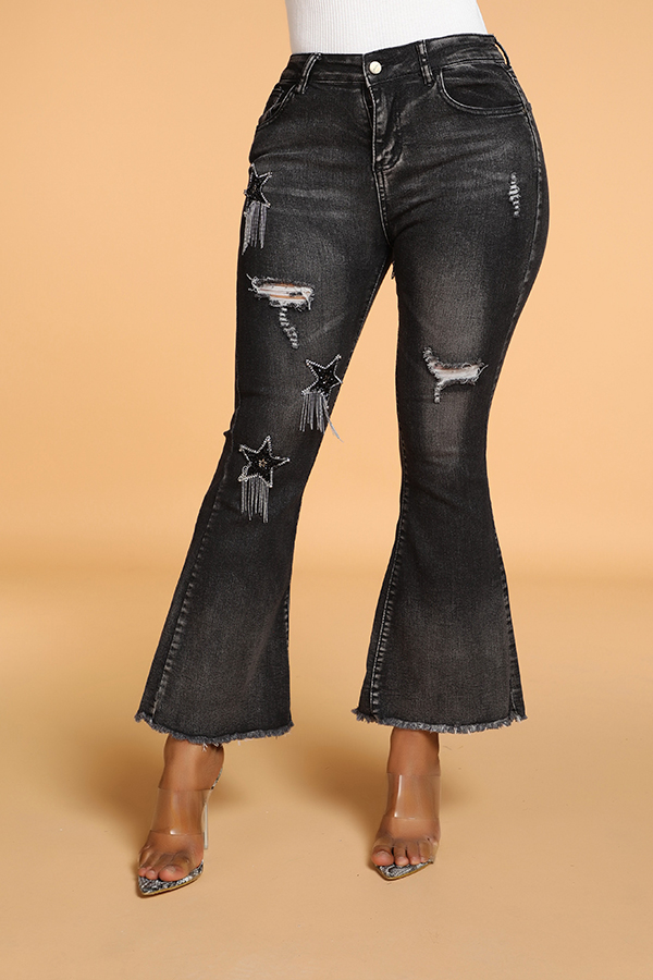 

Lovely Casual Hollow-out Black Denim Jeans