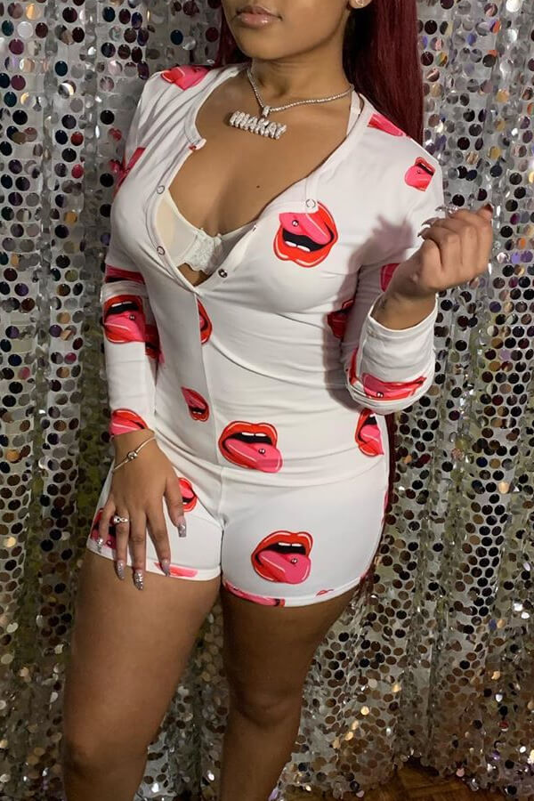 

Lovely Casual Print White One-piece Romper