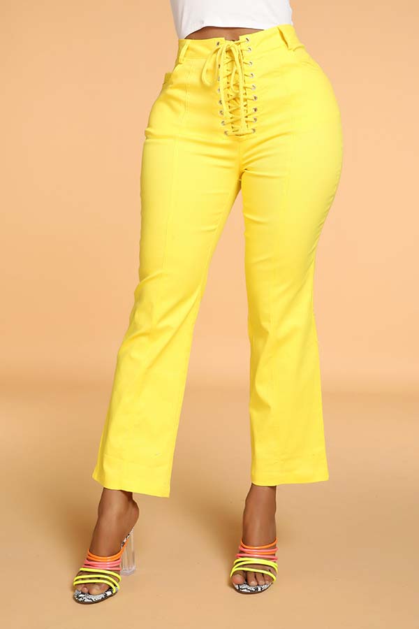 

Lovely Casual Drawstring Yellow Green Pants