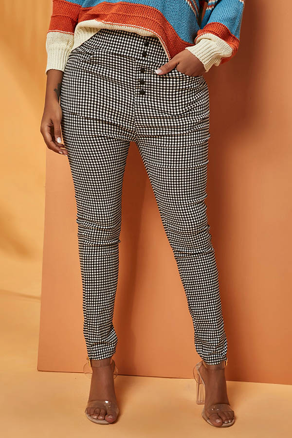 

Lovely Casual Plaid Print Black Pants