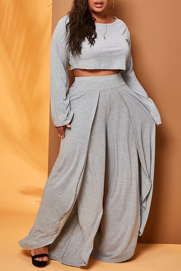 

Lovely Trendy Loose Grey Two-piece Pants Set