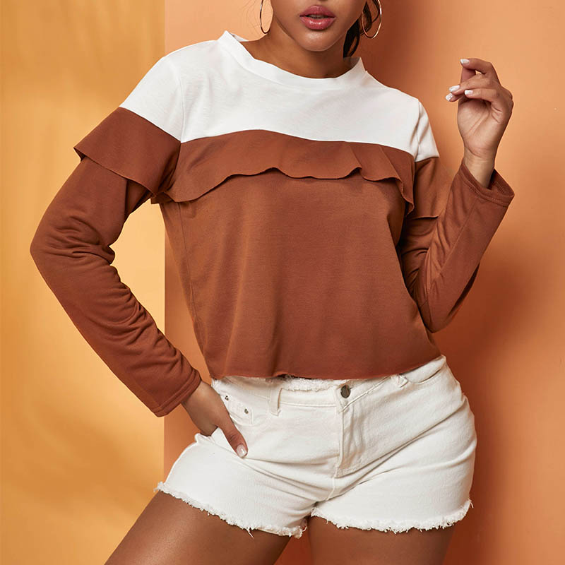 

Lovely Casual Patchwork Coffee Blouse