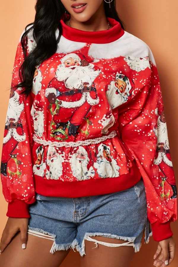 

Lovely Casual Print Red Hoodie
