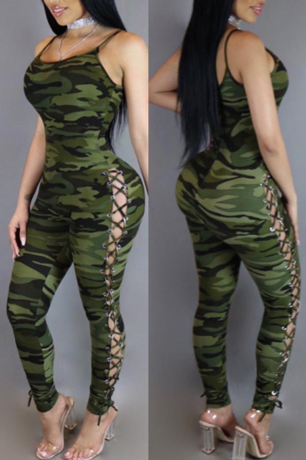 

Lovely Chic Holow-out Camo One-piece Jumpsuit