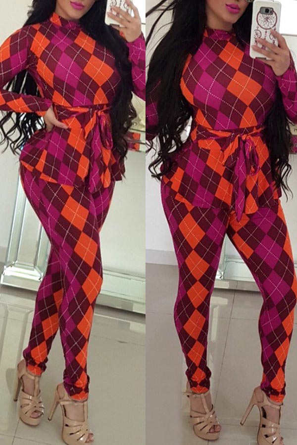 

Lovely Chic Plaid Rose Red One-piece Jumpsuit