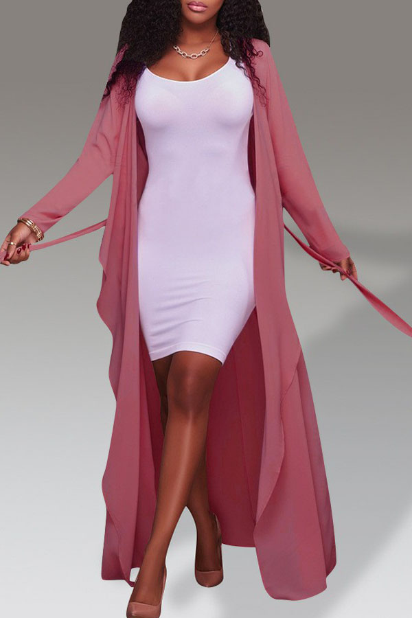 

Lovely Casual Lace-up Pink Coat