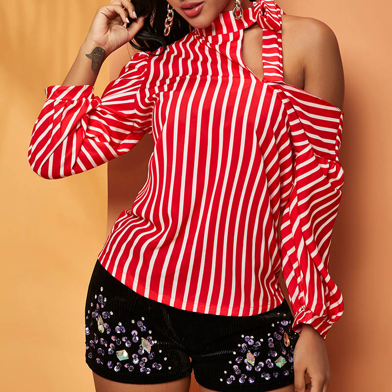 

Lovely Casual Striped Red Blouse