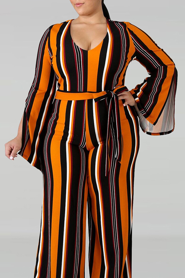 

Lovely Stylish Striped Yellow Plus Size One-piece Jumpsuit, Yellow stripes