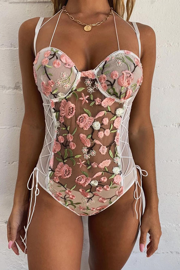 Lovely Sexy Floral White Teddies