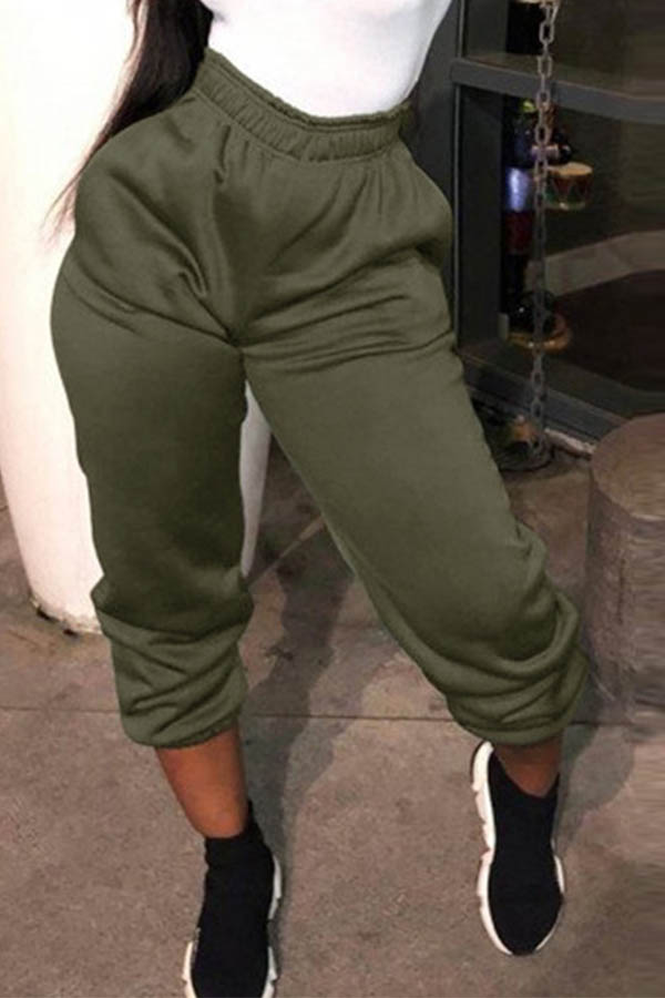 

Lovely Casual High Elastic Waist Army Green Pants