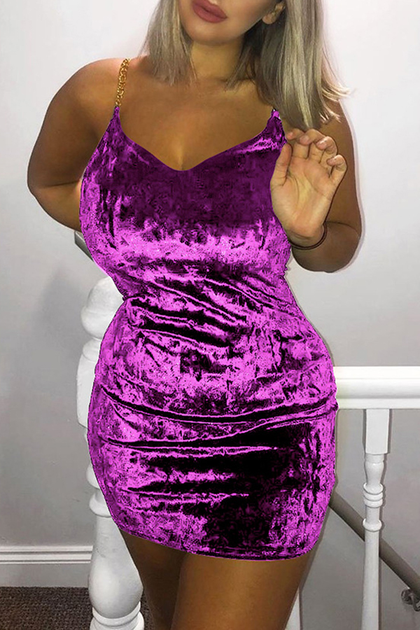 

Lovely Chic Spaghetti Straps Purple Mini Dress