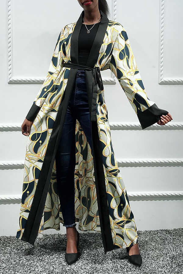 

Lovely Casual Print Black Long Coat