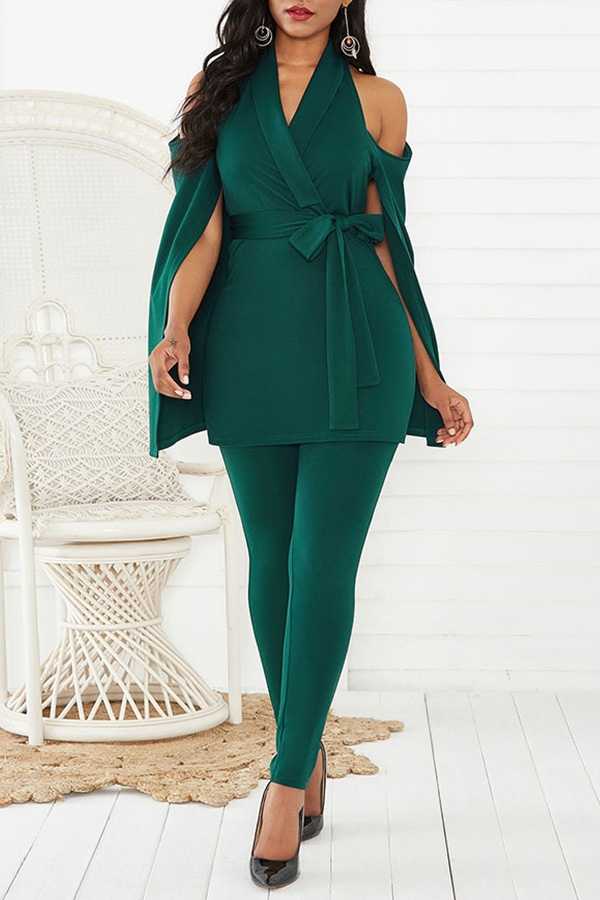 

Lovely Casual Cloak Design Green One-piece Jumpsuit