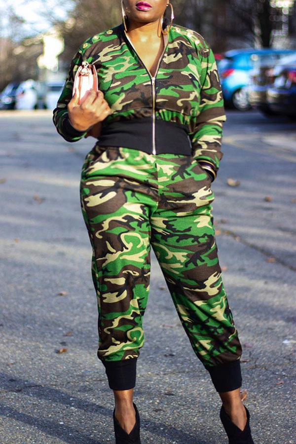 

Lovely Chic Camo Print Two-piece Pants Set