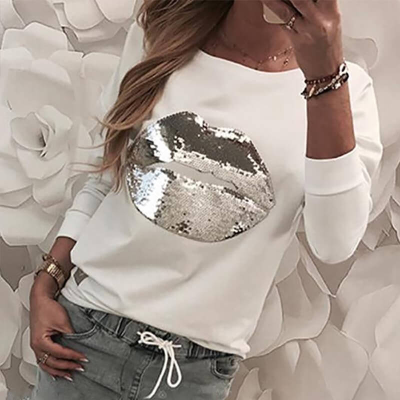

Lovely Casual Lip White Sweatshirt Hoodie