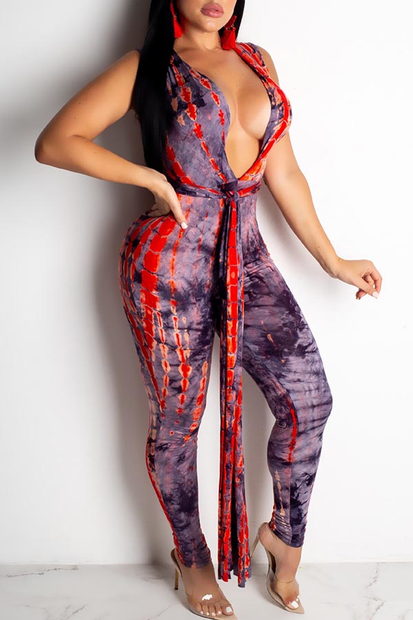 

Lovely Sexy Deep V Neck Multicolor One-piece Jumpsuit, Multi