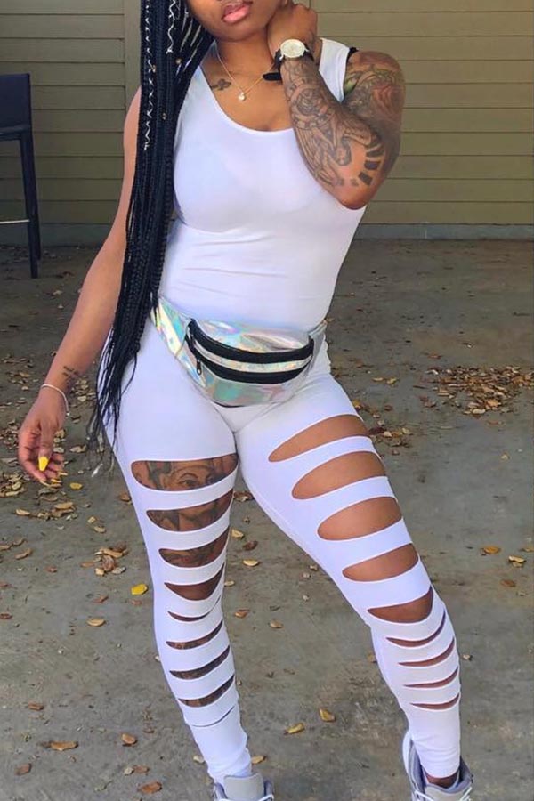 

Lovely Chic Hollow-out White One-piece Jumpsuit