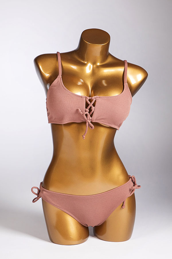 

Lovely Lace-up Dark Pink Two-piece Swimsuit