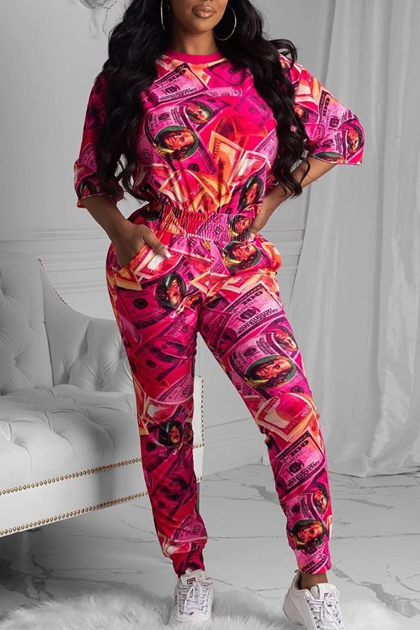 

Lovely Casual Print Red Two-piece Pants Set