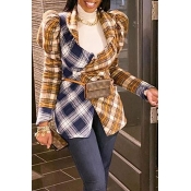 Lovely Casual Plaid Patchwork Yellow Blazer